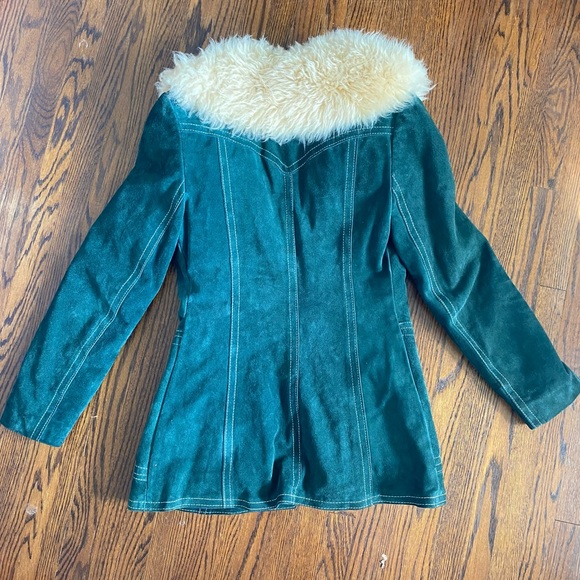 Vintage Suede Jacket w/ Fur Collar 🌲Forest Green, Buttoned, Penny Lane Style😍 - Picture 5 of 16